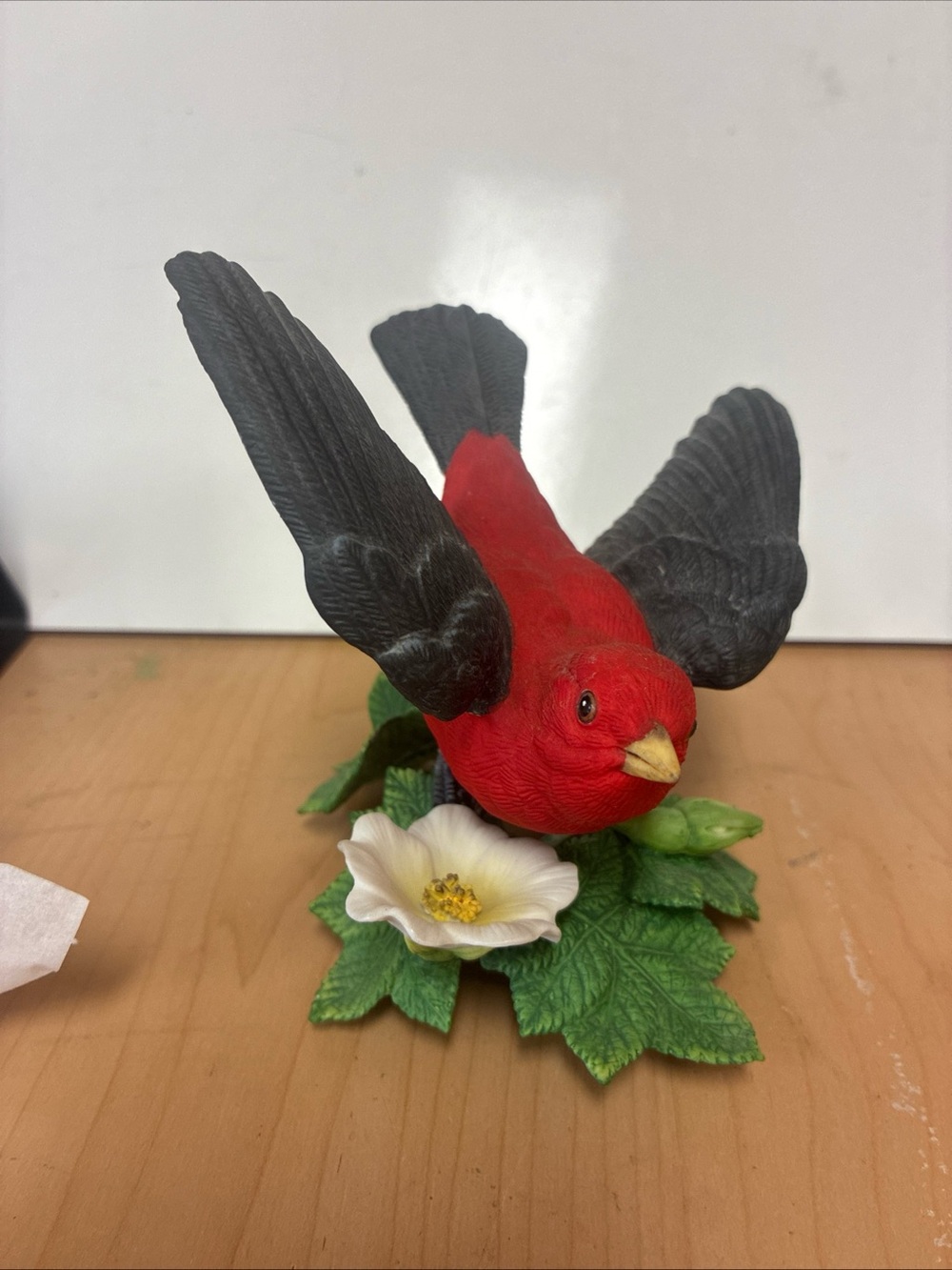 Lenox Red and Black Songbird Figurine on Floral Base